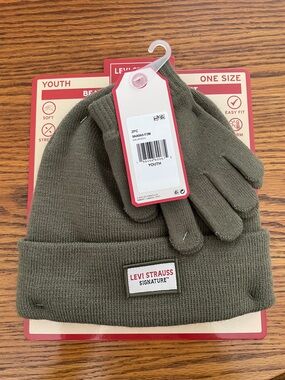 Levi's Kids Olive Green Knit Beanie and Glove Set